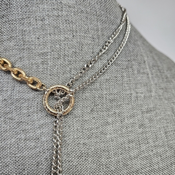 Unique Two-Tone Silver and Gold Lariat Necklace - Picture 3 of 5